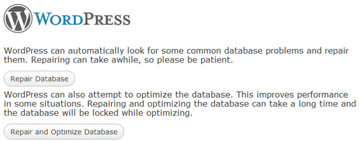 wordpress database repair page