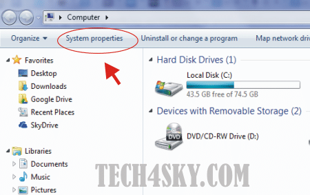 Click on System properties