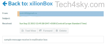 Mailinator sample message view