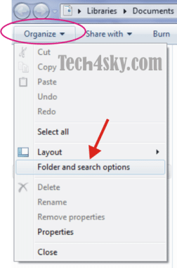 Organize tab - windows file explorer