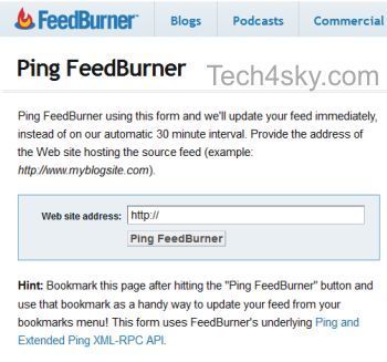 Feedburner ping service website