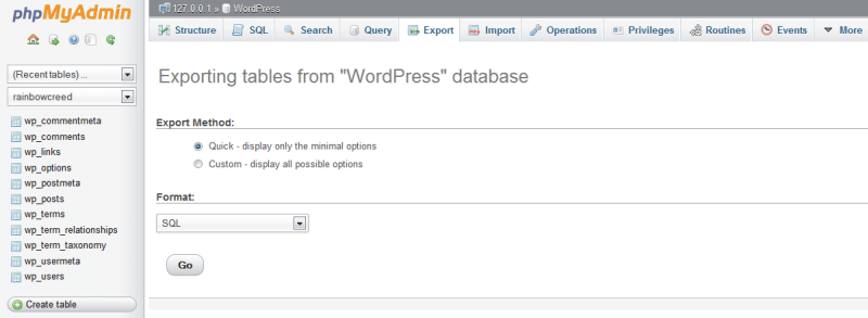 Export and download WordPress database backup