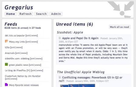 Gregarius PHP feed reader