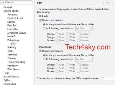 Setting Aptana default file permission