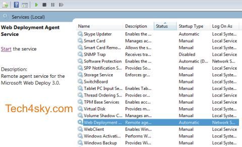 Web Deployment Agent Service stopped - Services Microsoft Management Console