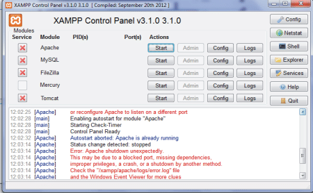 Apache failed to start in Xampp