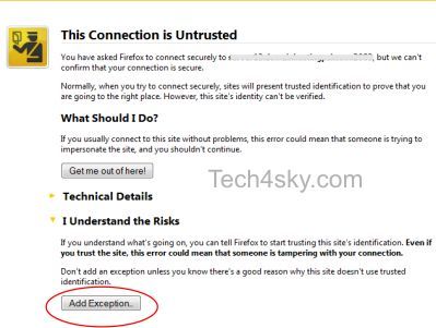 This Connection is Untrusted - Add Exception