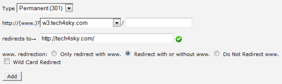 Setting up 301 or 302 redirect via cPanel