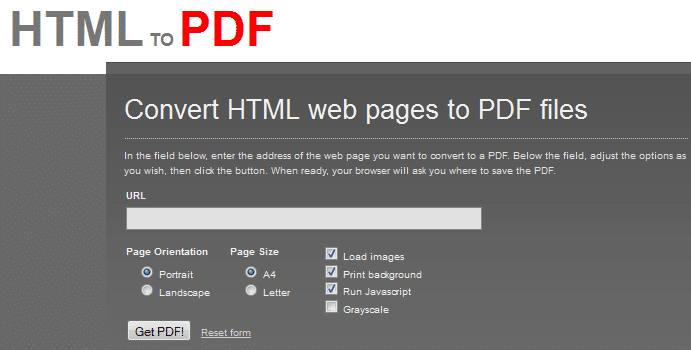convert web page to pdf