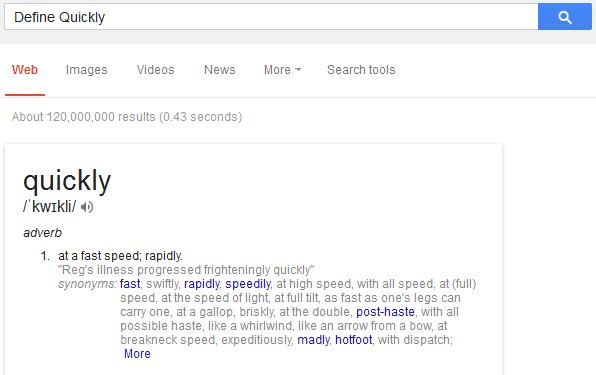 Dictionary meaning of words on Google