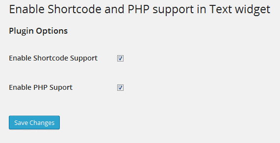Plugin settings of Enable Shortcode and PHP in Text widget
