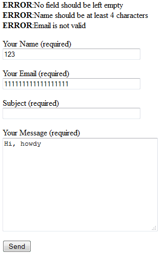 Contact form validation in action