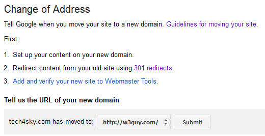 Tell Google the URL of your new domain