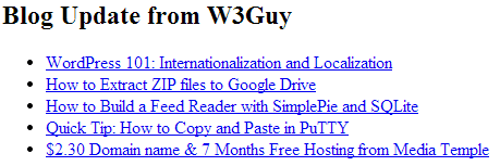 Feed content of W3Guy blog