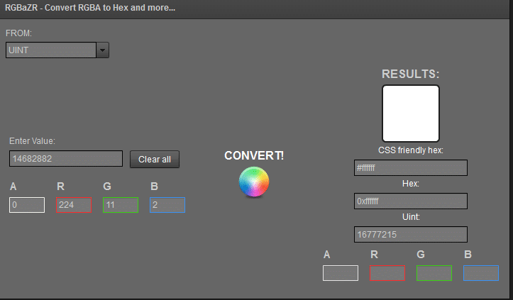Coverting Colour Codes to RGB, RGBA, Hexadecimal Back and Forth