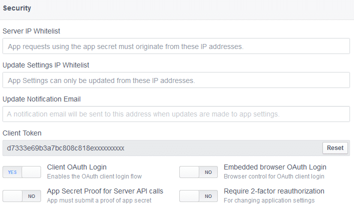 Facebook application security settings