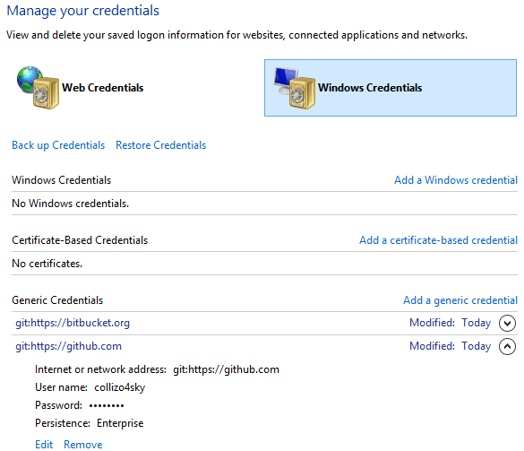 Windows credentials manager